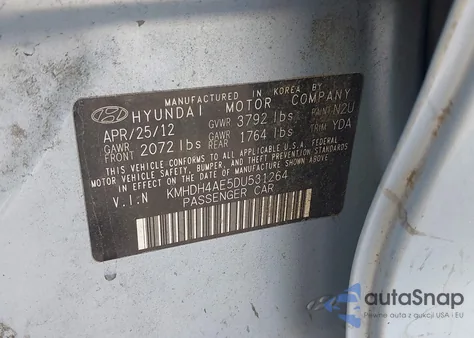 2013 Hyundai Elantra Gls/Limited z USA, uszkodzony, nr VIN KMHDH4AE5DU531264